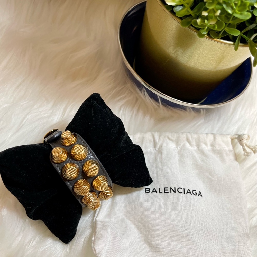 Balenciaga unisex brass and leather stud bracelet